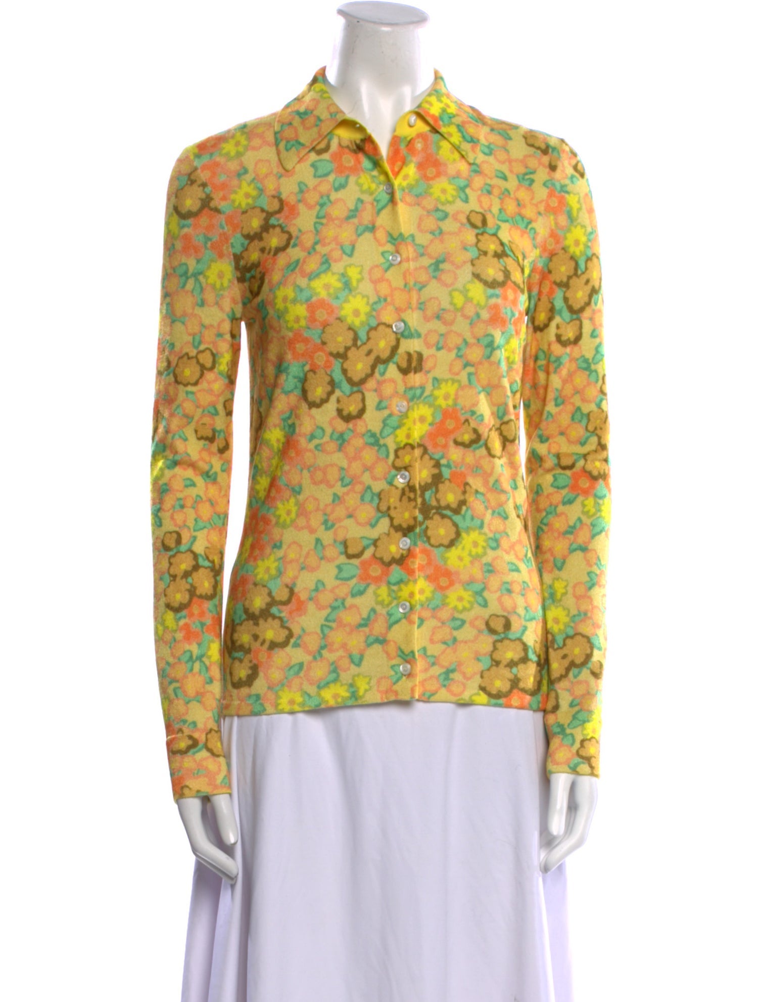 Tory Burch Floral Print Long Sleeve Button-Up Top