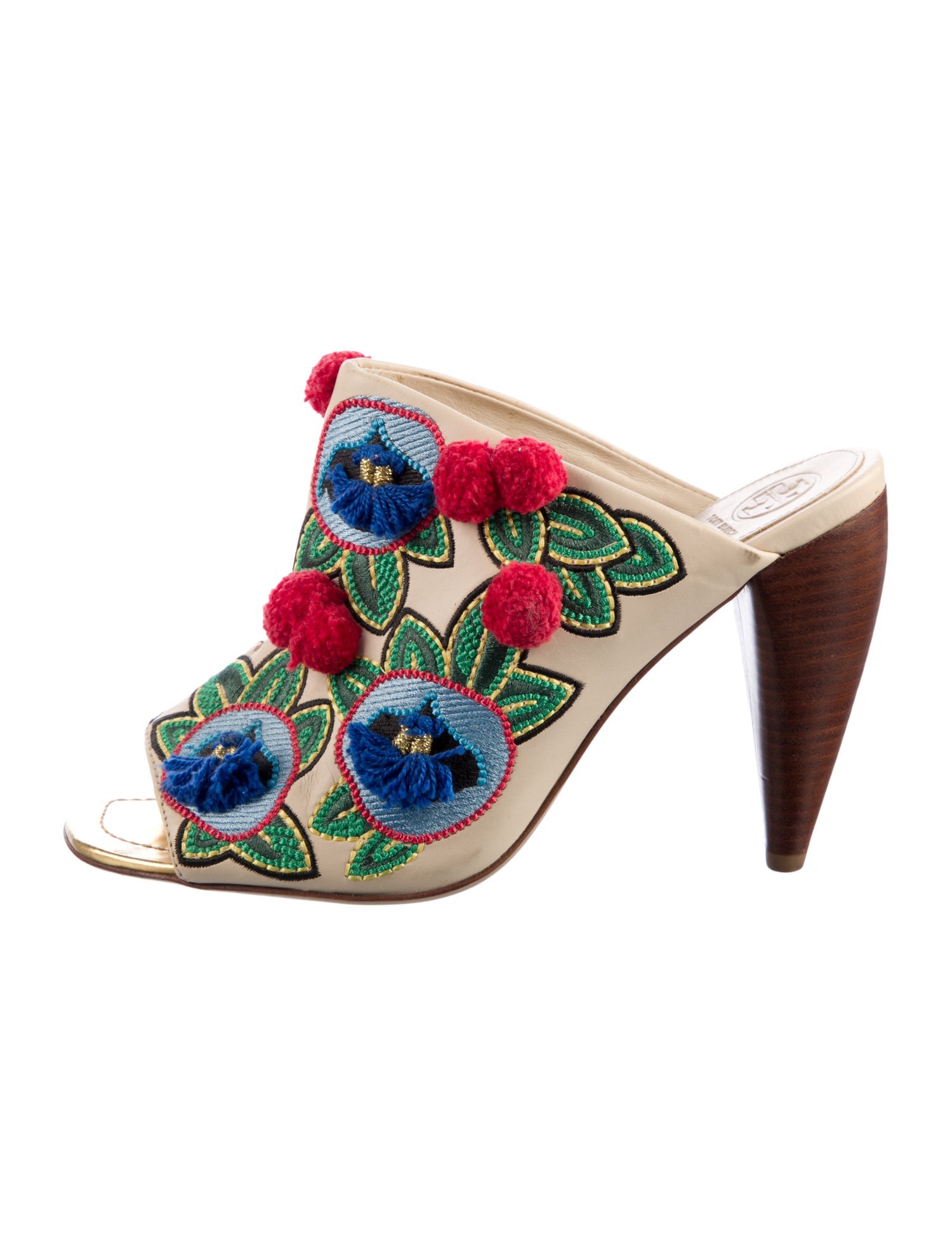 Tory Burch Leather Floral Print Mules