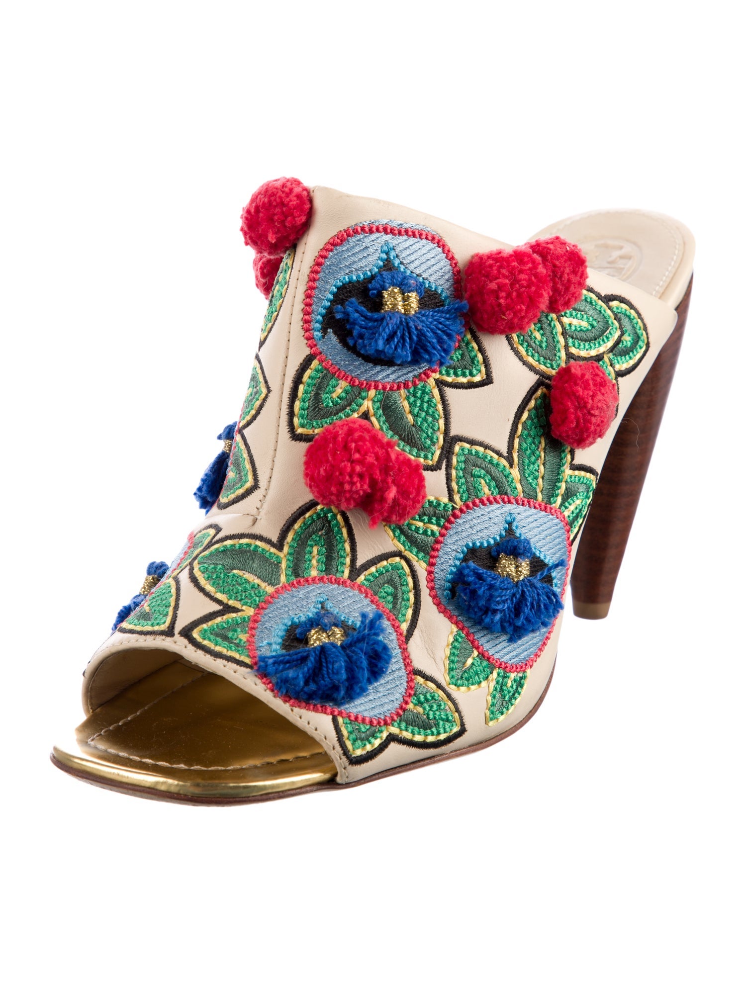 Tory Burch Leather Floral Print Mules