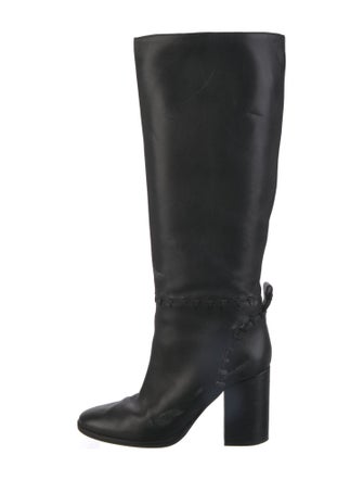 Tory Burch Leather Chain-Link Accents Riding Boots