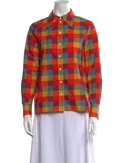 Tory Burch Plaid Print Long Sleeve Button-Up Top