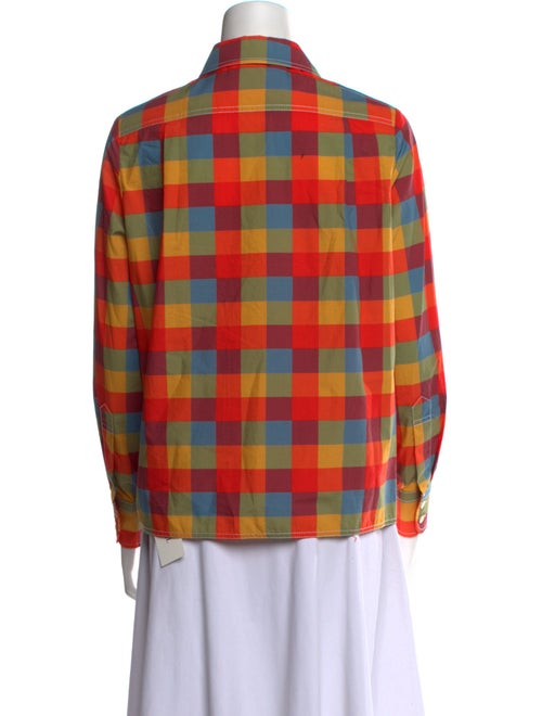 Tory Burch Plaid Print Long Sleeve Button-Up Top