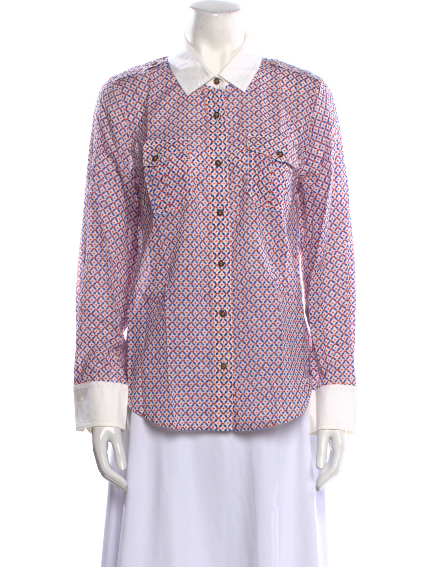 Tory Burch Printed Long Sleeve Button-Up Top