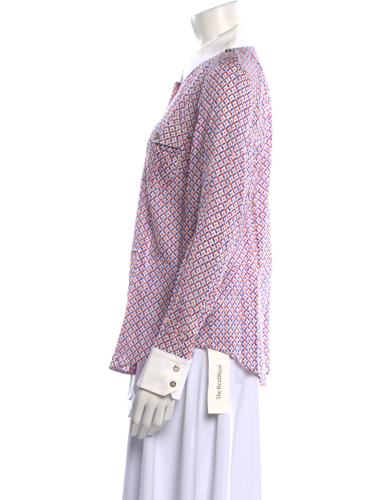 Tory Burch Printed Long Sleeve Button-Up Top