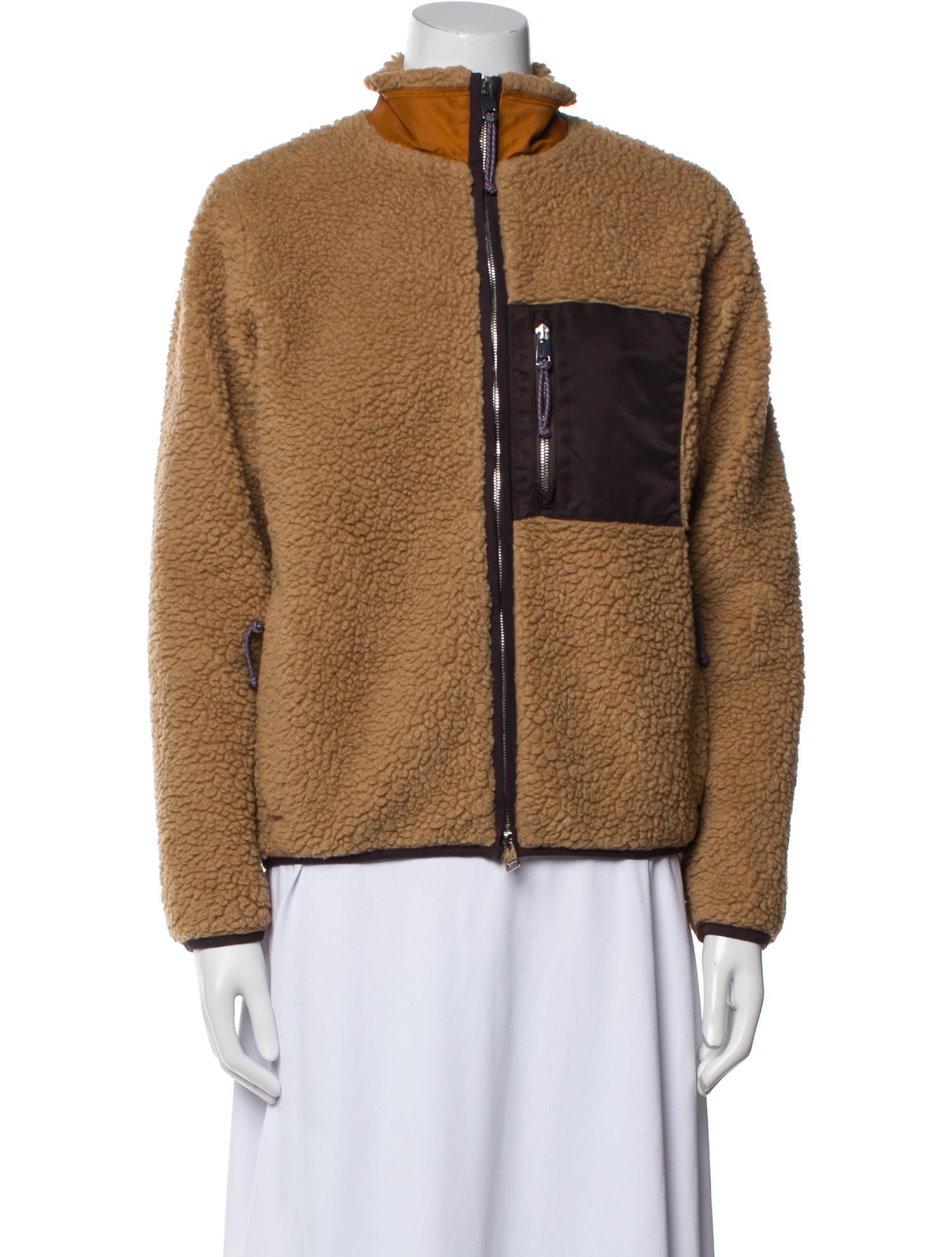 Tory Burch Colorblock Pattern Faux Fur Jacket