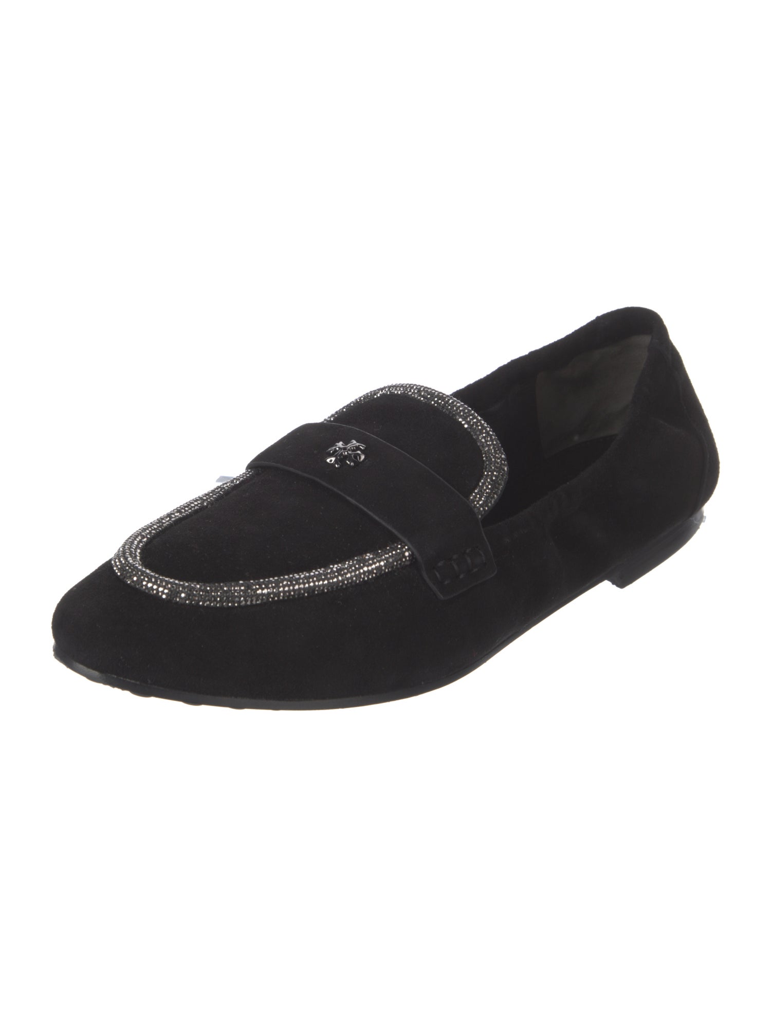 Tory Burch Suede Crystal Embellishments Loafers