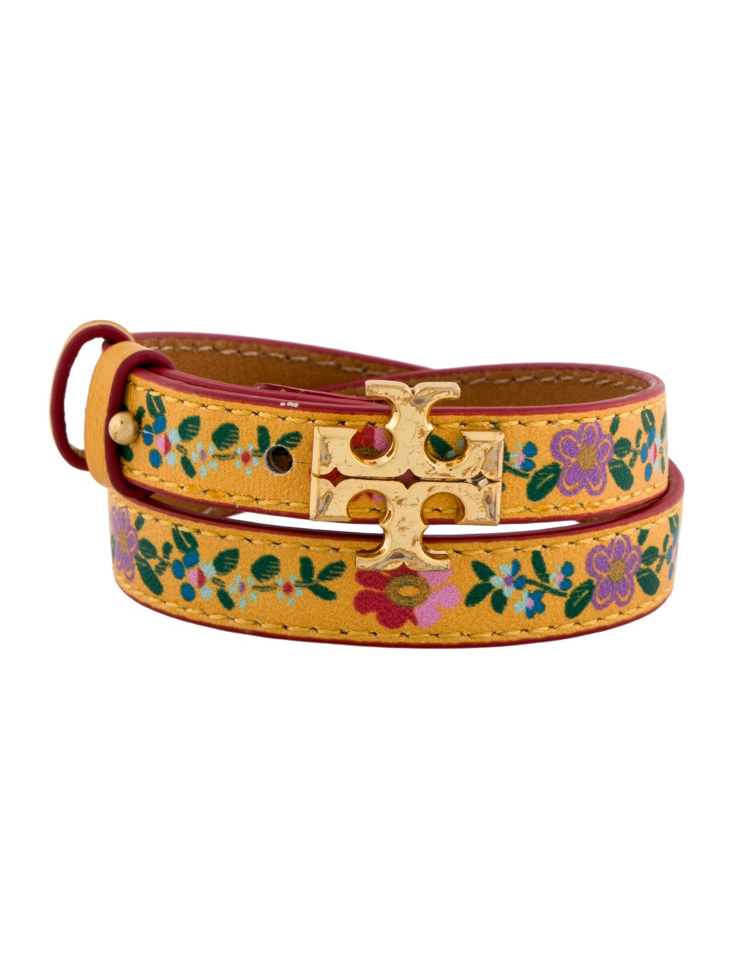 Tory Burch Leather Kira Floral Double Wrap Bracelet