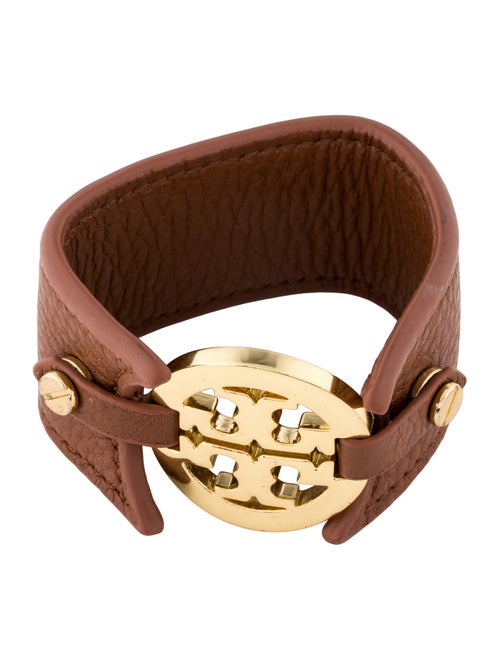 Tory Burch Leather Wide Logo Double Snap Wrap Bracelet