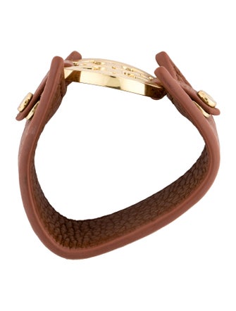 Tory Burch Leather Wide Logo Double Snap Wrap Bracelet