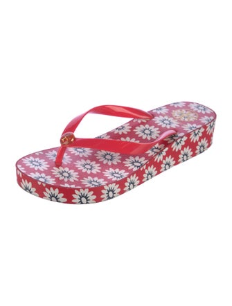 Tory Burch Rubber Floral Print Flip Flops