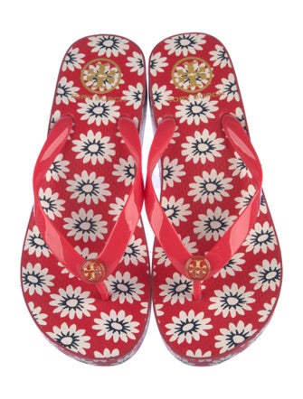 Tory Burch Rubber Floral Print Flip Flops