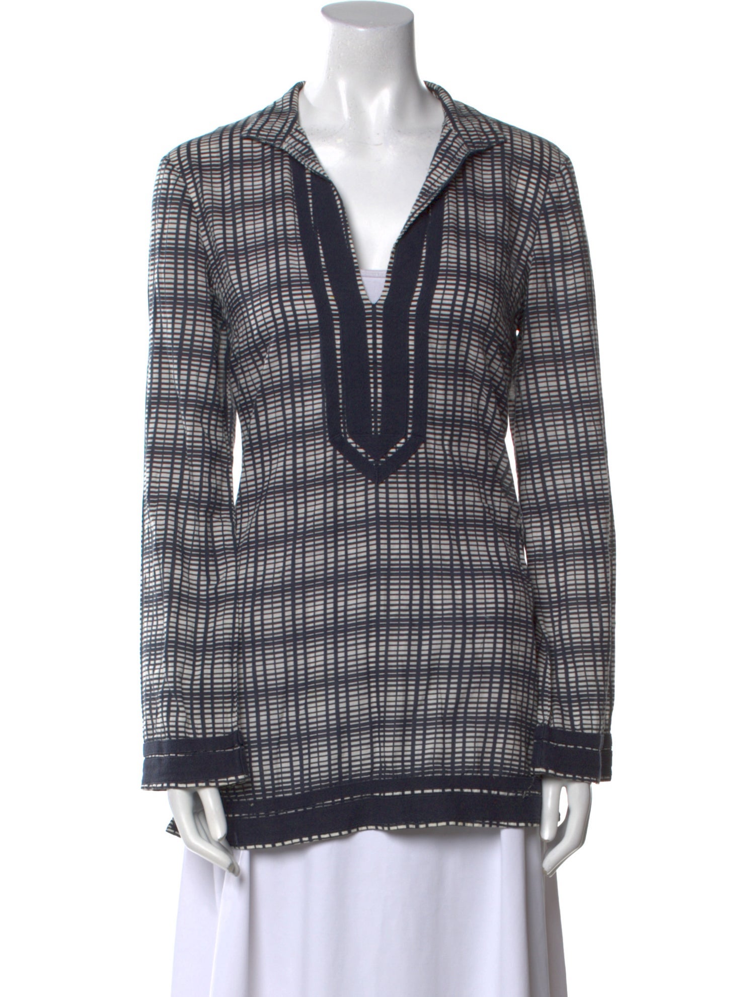 Tory Burch Plaid Print V-Neck Tunic