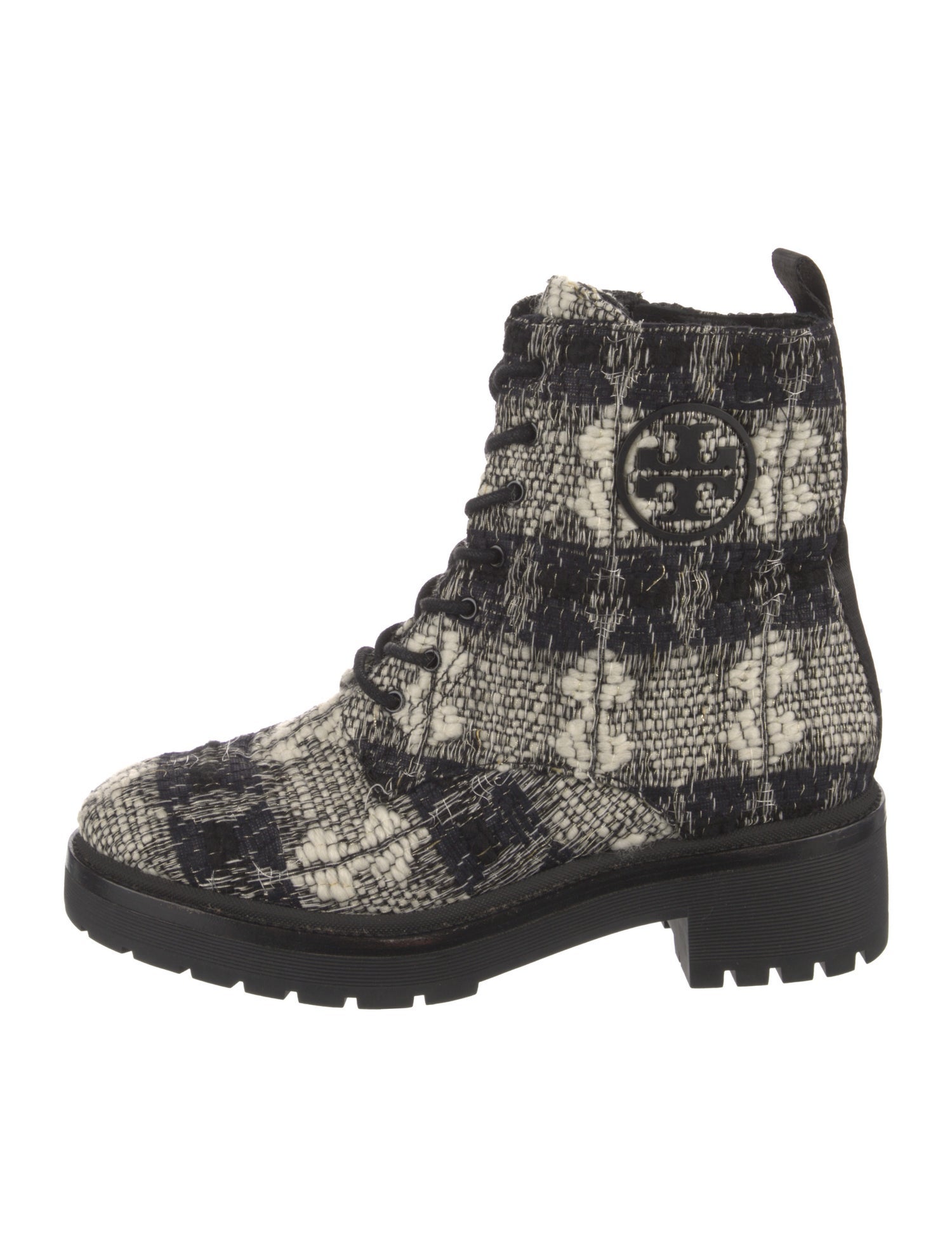 Tory Burch Tweed Printed Combat Boots