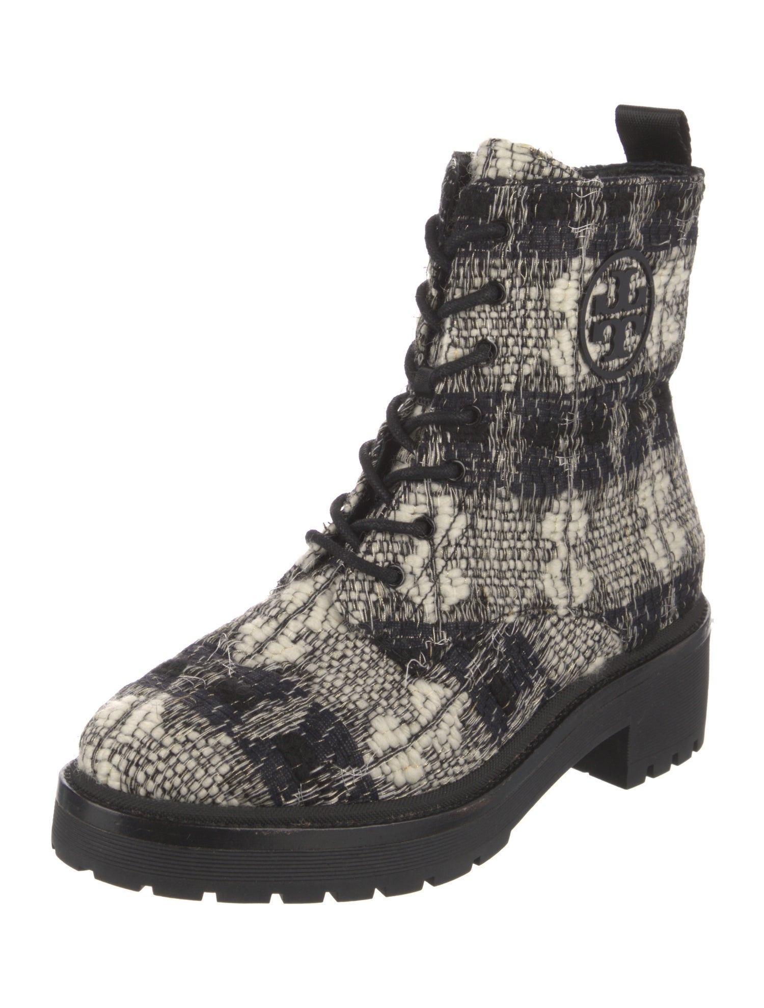 Tory Burch Tweed Printed Combat Boots