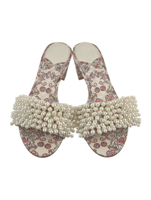 Tory Burch Faux Pearl Accents Animal Print Slides