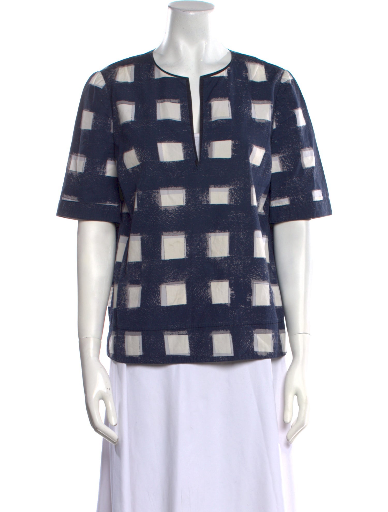 Tory Burch Plaid Print Crew Neck Blouse