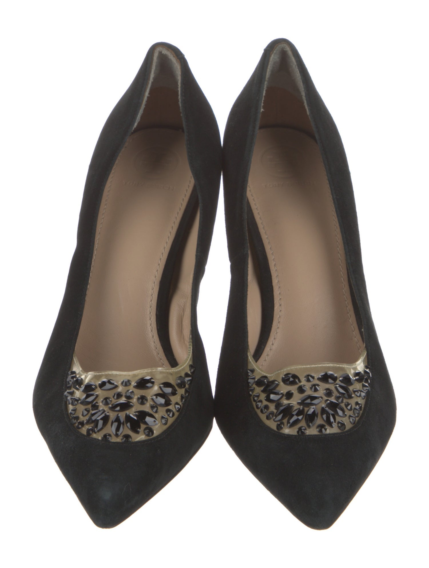 Tory Burch Suede Crystal Embellishments Pumps