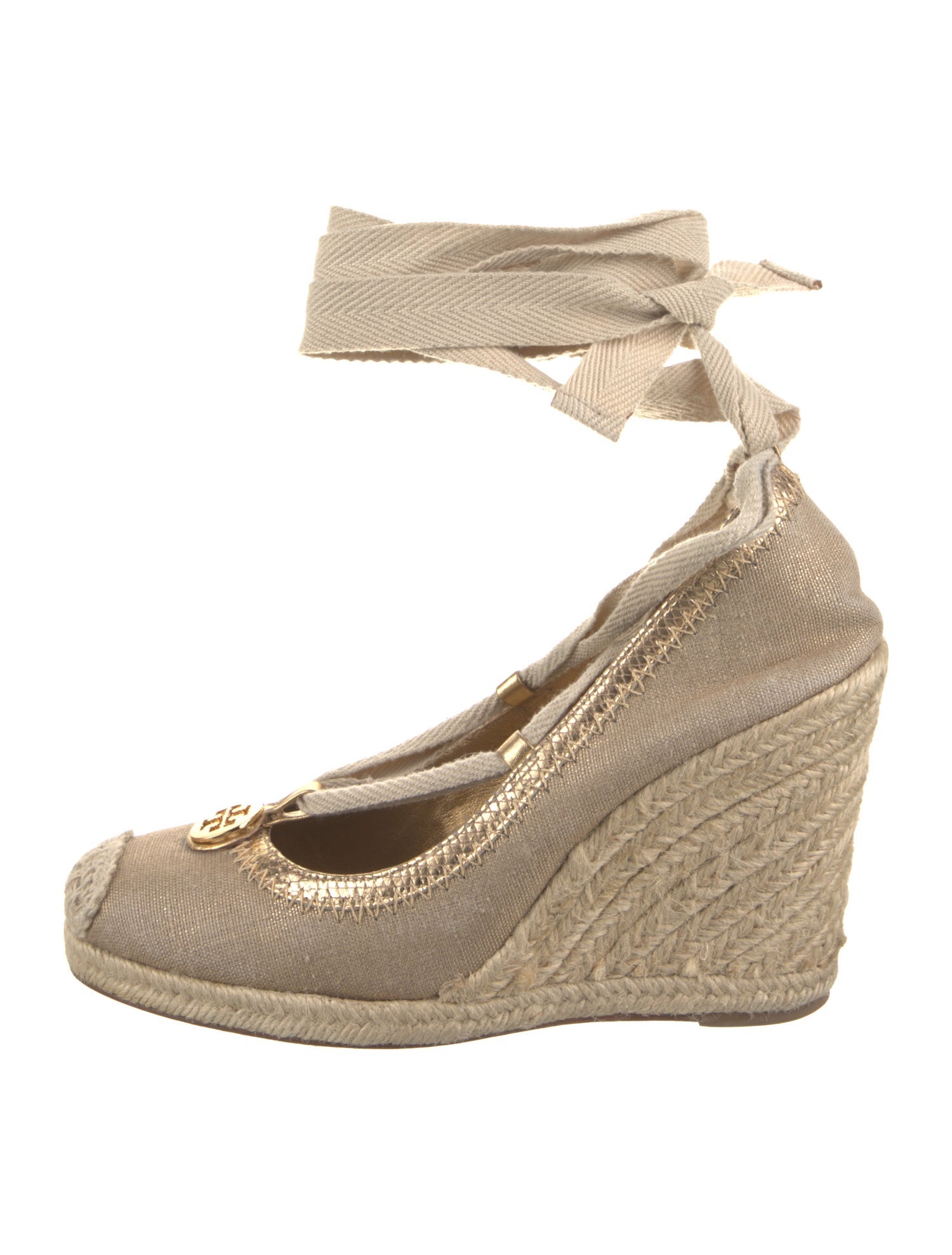 Tory Burch Canvas Leather Trim Embellishment Slingback Pumps