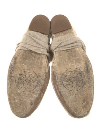 Tory Burch Canvas Leather Trim Embellishment Slingback Pumps