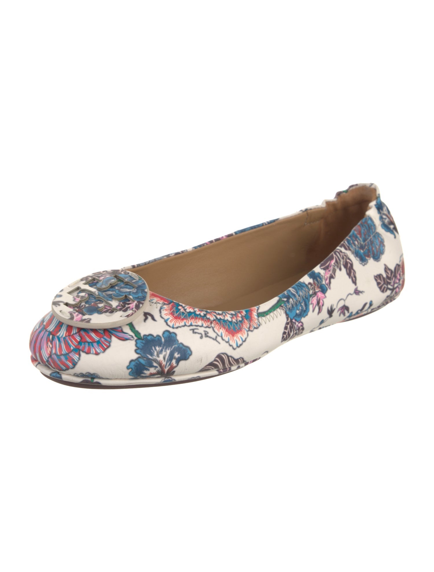 Tory Burch Leather Floral Print Ballet Flats