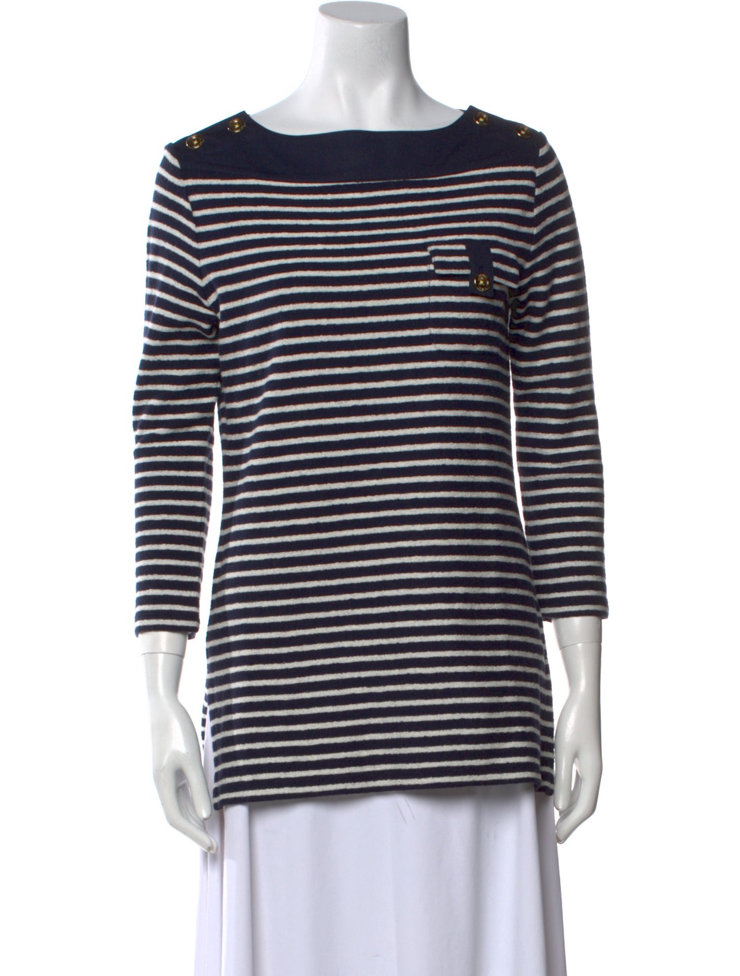Tory Burch Striped Bateau Neckline Tunic