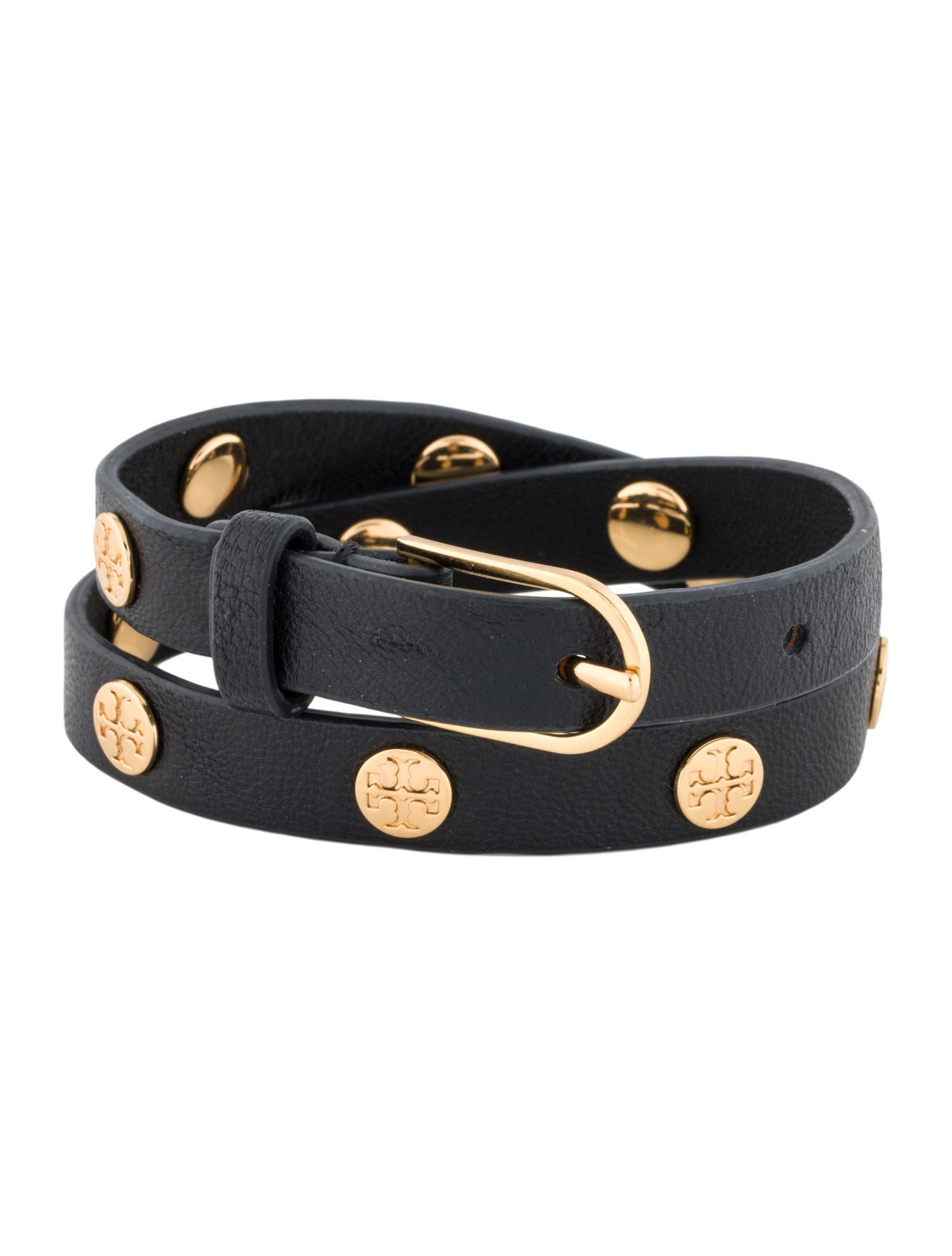 Tory Burch Leather Double Wrap Logo Stud Bracelet