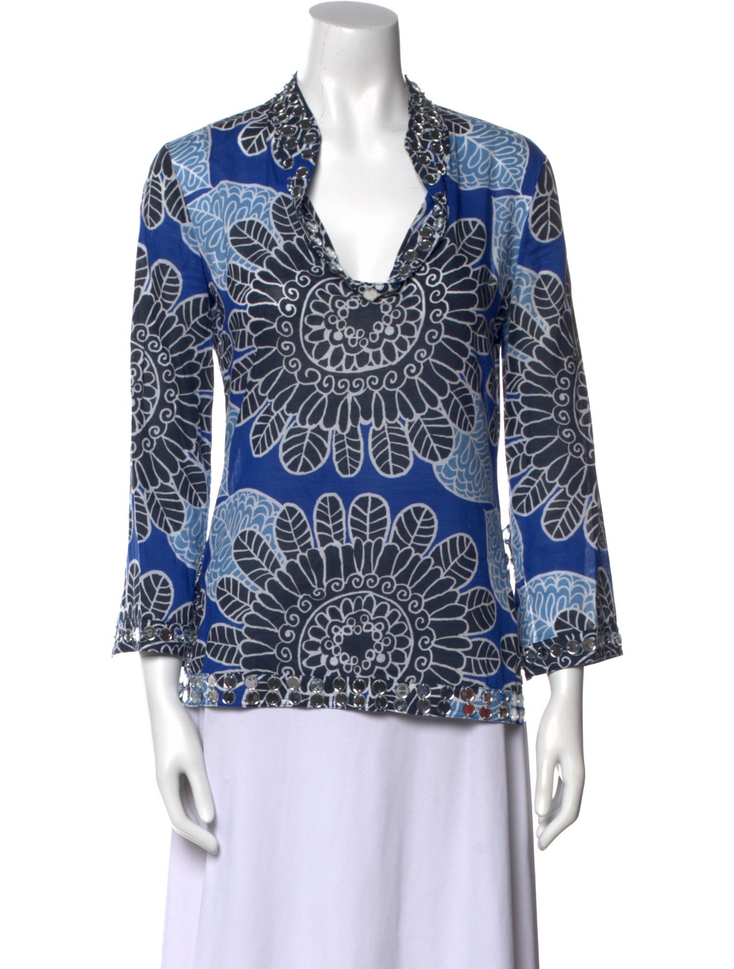 Tory Burch Printed V-Neck Blouse