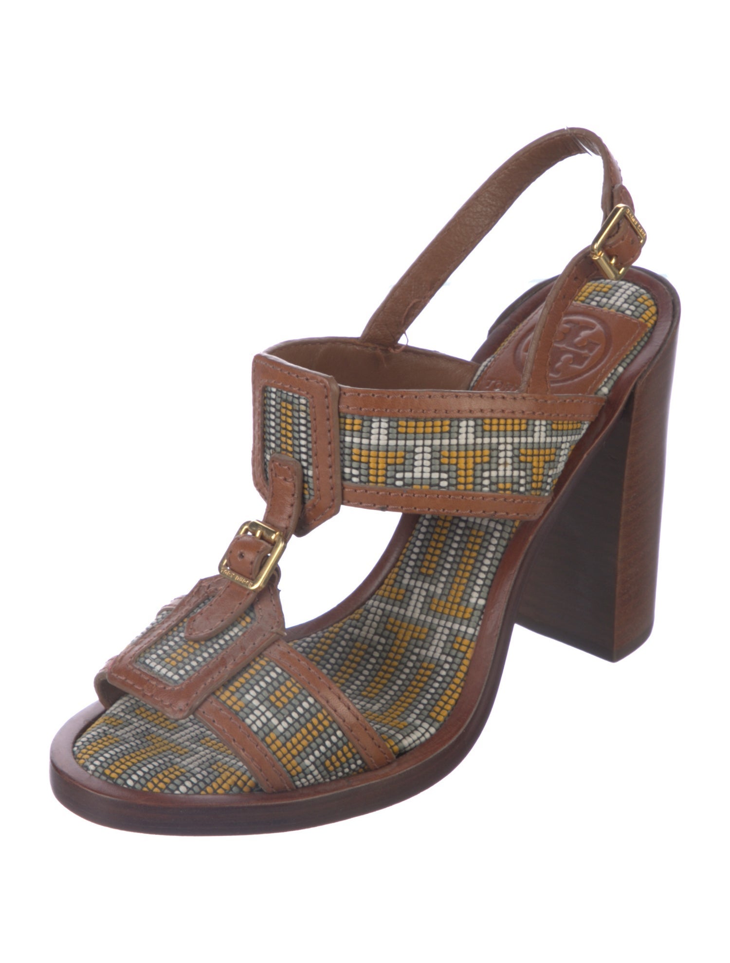 Tory Burch Leather Printed T-Strap Sandals