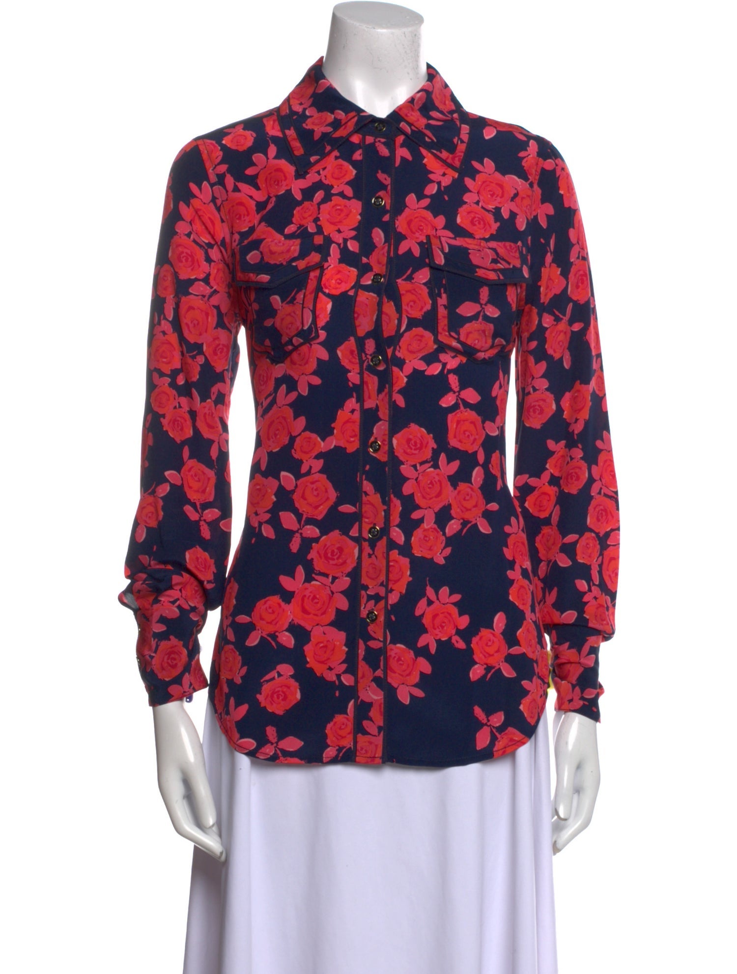 Tory Burch Silk Floral Print Button-Up Top