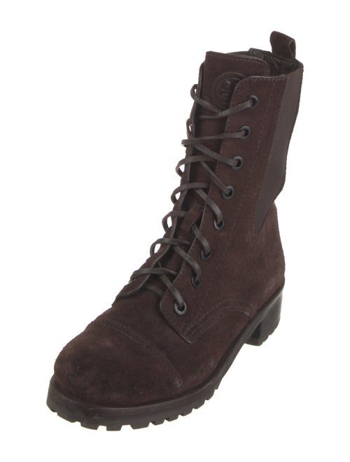 Tory Burch Suede Leather Trim Embellishment Combat Boots