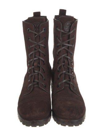 Tory Burch Suede Leather Trim Embellishment Combat Boots