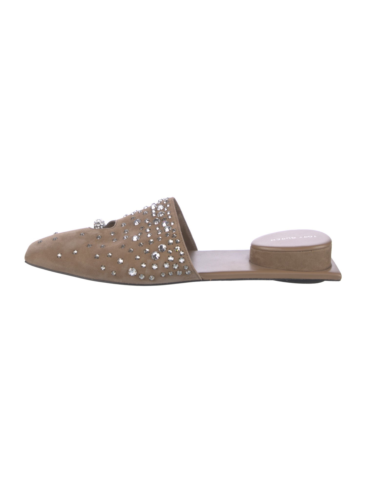 Tory Burch Suede Crystal Embellishments Mules