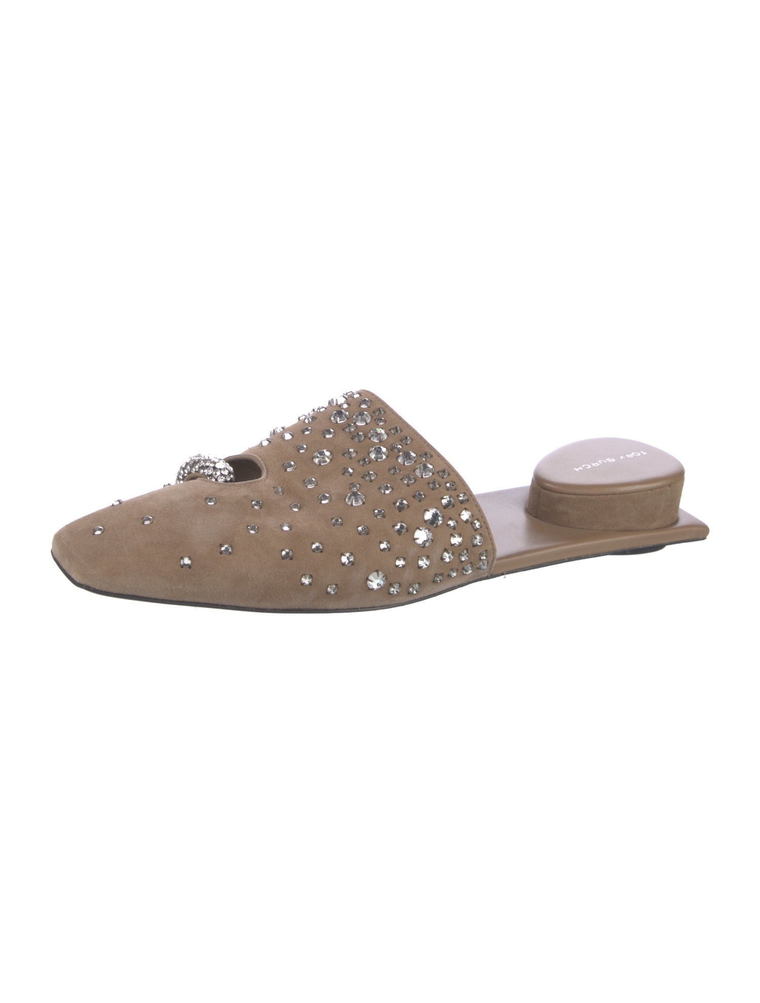 Tory Burch Suede Crystal Embellishments Mules
