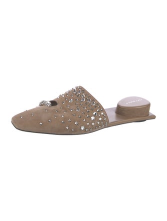 Tory Burch Suede Crystal Embellishments Mules