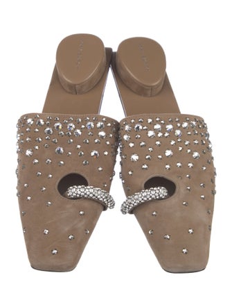 Tory Burch Suede Crystal Embellishments Mules