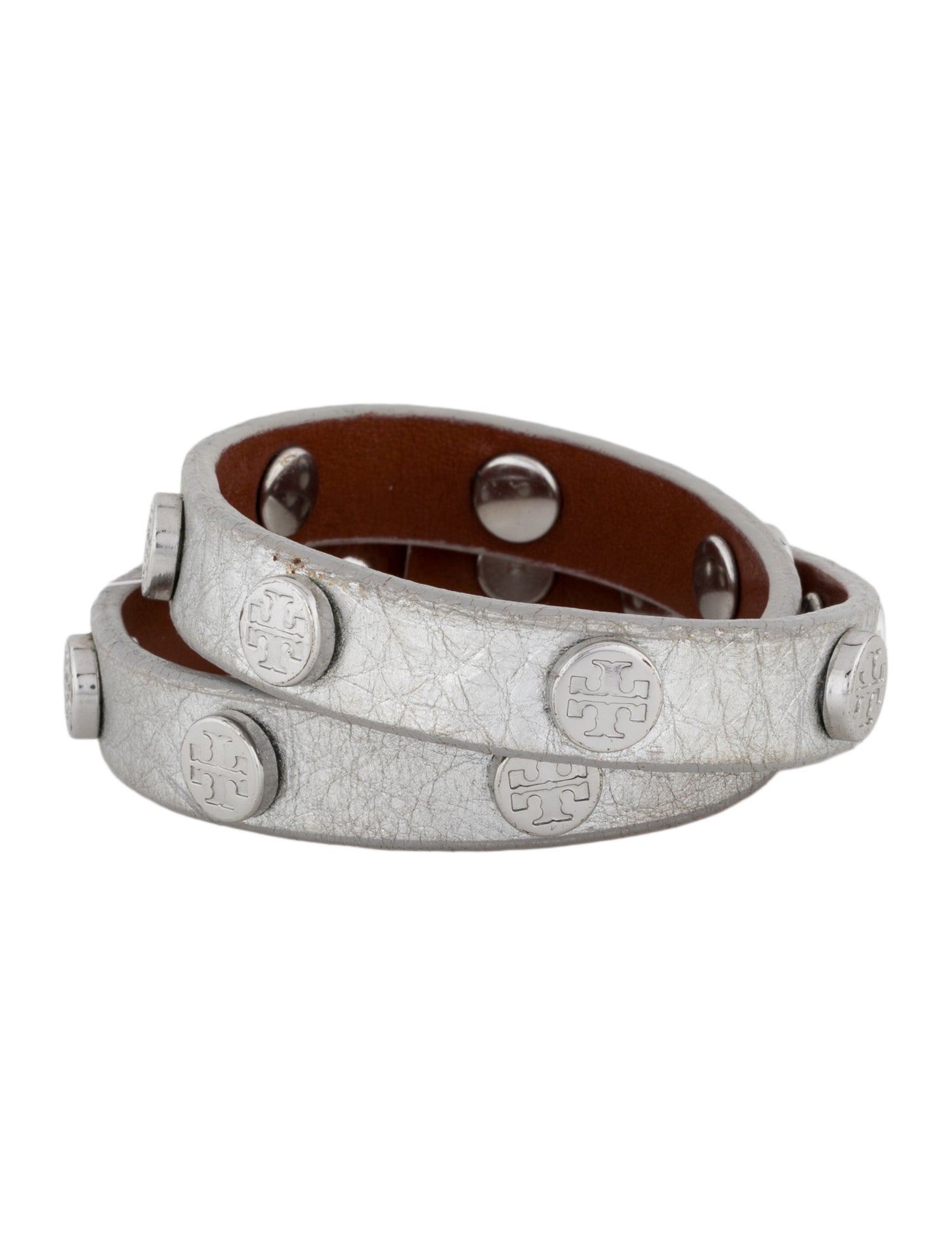 Tory Burch Leather Logo Studded Double Wrap Bracelet