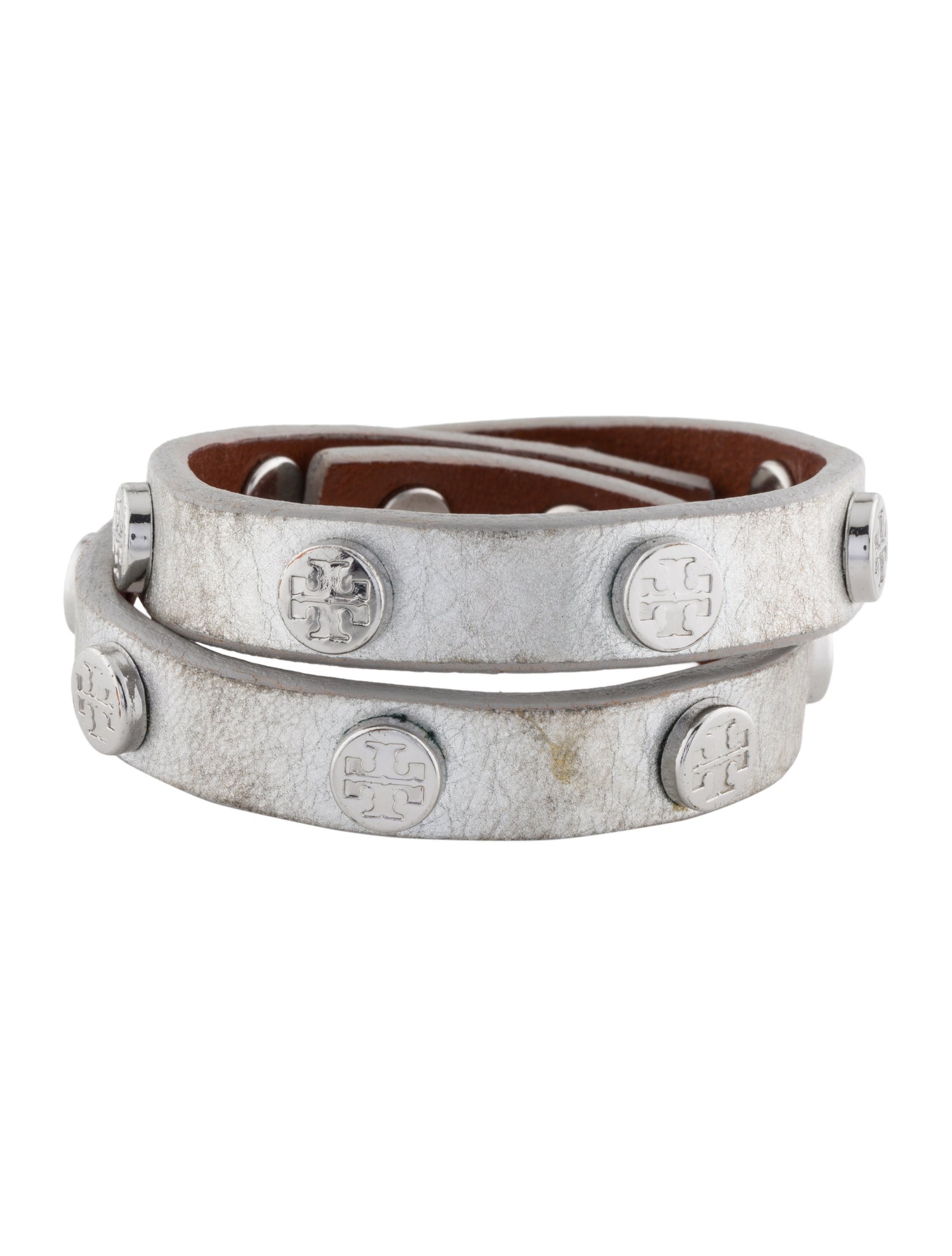 Tory Burch Leather Logo Studded Double Wrap Bracelet
