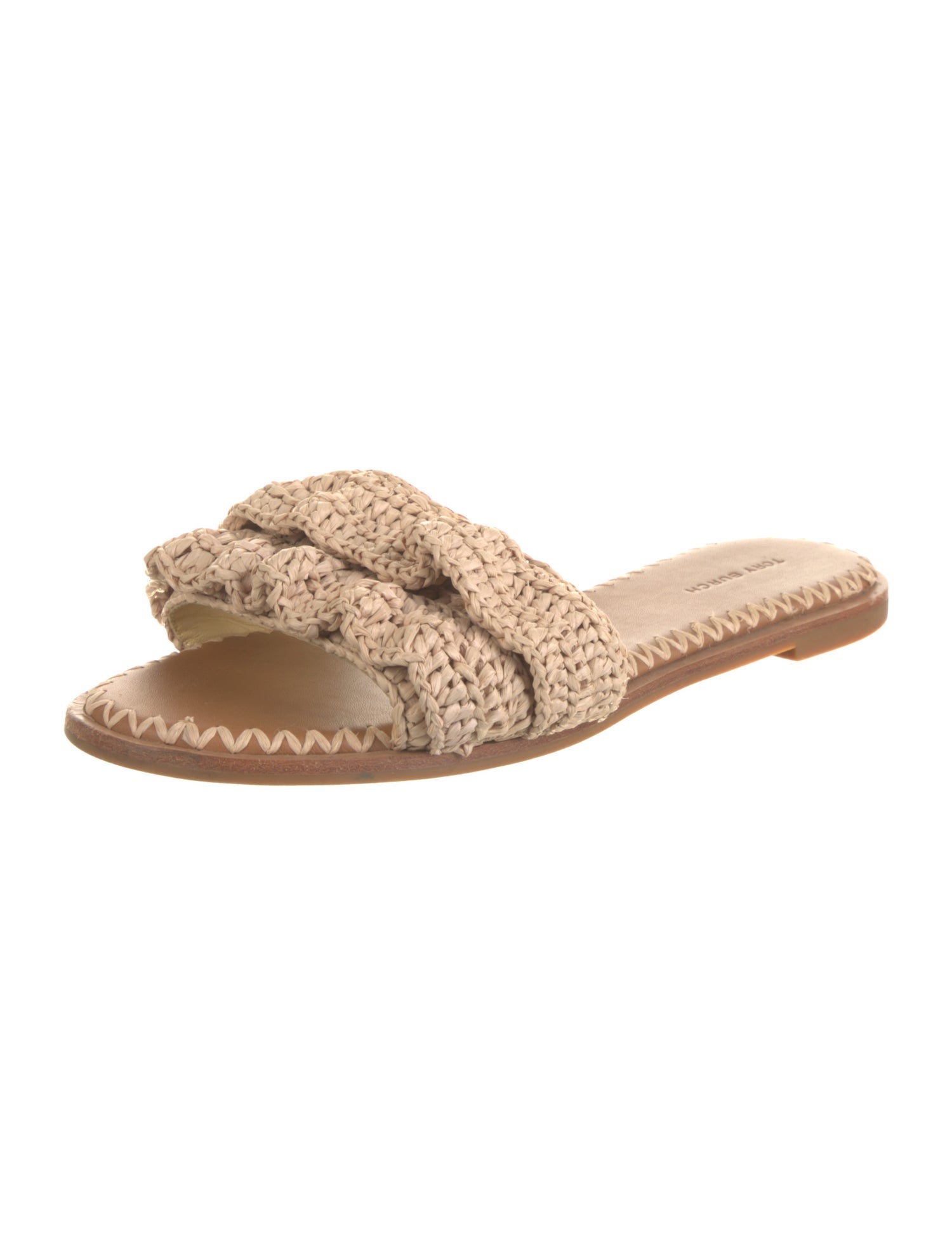 Tory Burch Raffia Ruffle Embellishment Slides