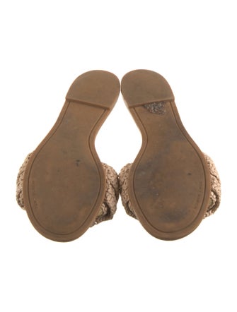 Tory Burch Raffia Ruffle Embellishment Slides