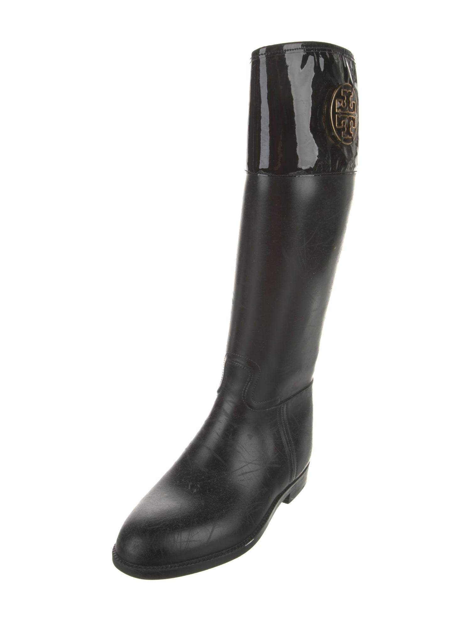 Tory Burch Rubber Leather Trim Embellishment Rain Boots