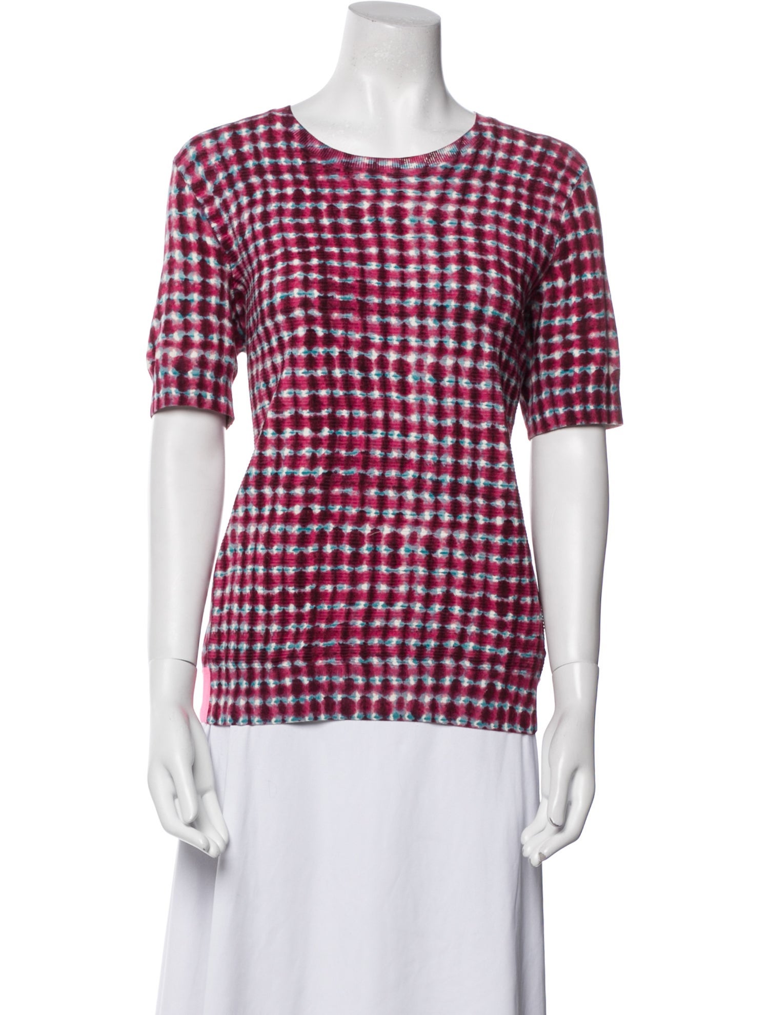 Tory Burch Plaid Print Crew Neck T-Shirt