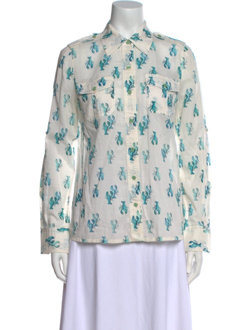 Tory Burch Printed Long Sleeve Button-Up Top
