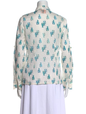 Tory Burch Printed Long Sleeve Button-Up Top