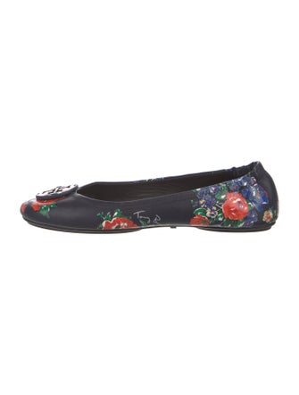 Tory Burch Leather Floral Print Ballet Flats