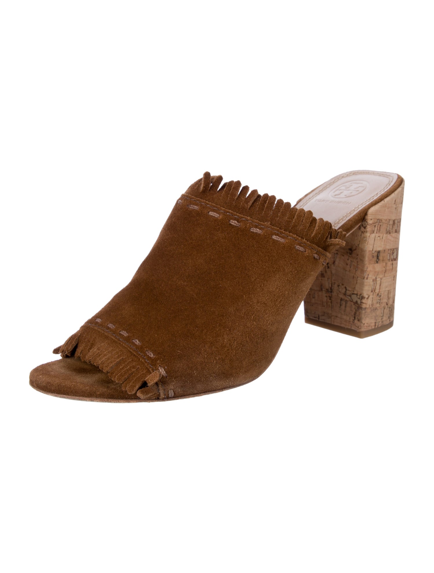 Tory Burch Suede Fringe Trim Accent Slides