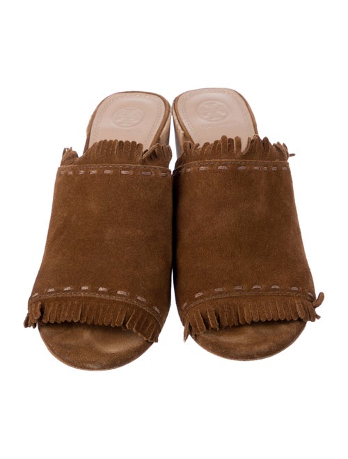 Tory Burch Suede Fringe Trim Accent Slides