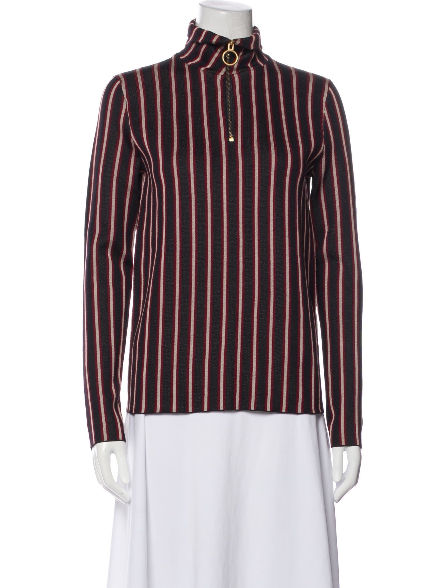 Tory Burch Striped Mock Neck Button-Up Top
