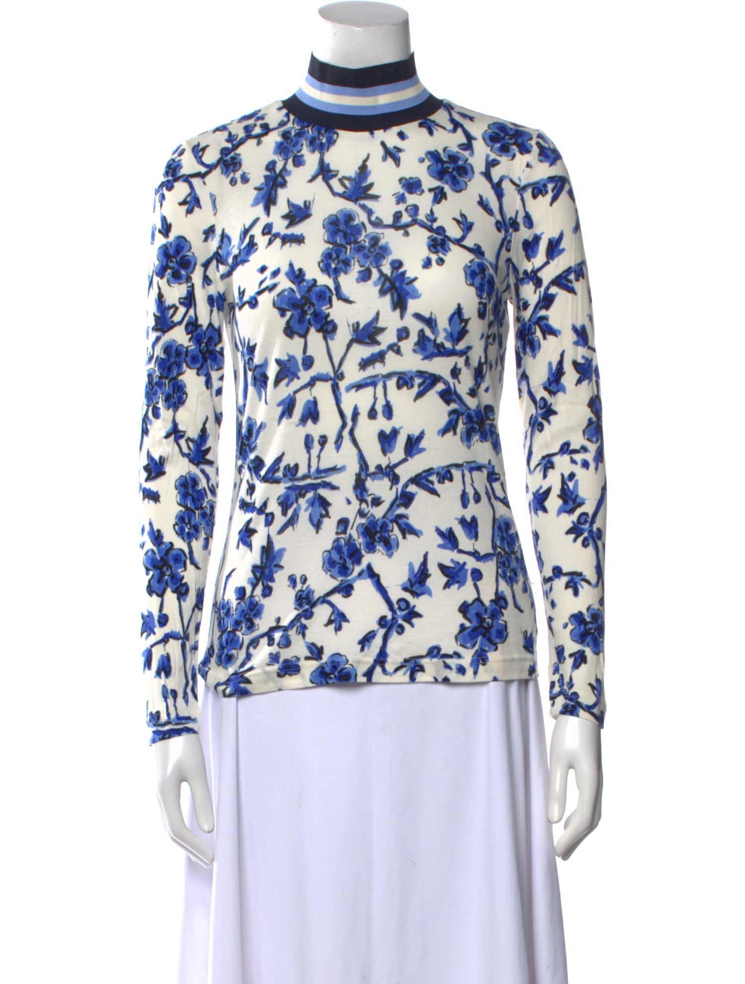Tory Burch Floral Print Mock Neck Blouse