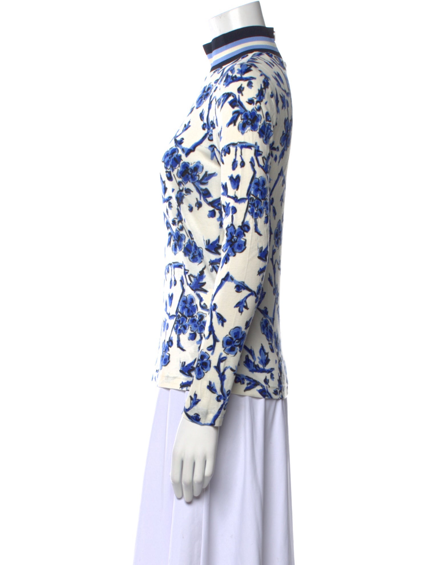 Tory Burch Floral Print Mock Neck Blouse
