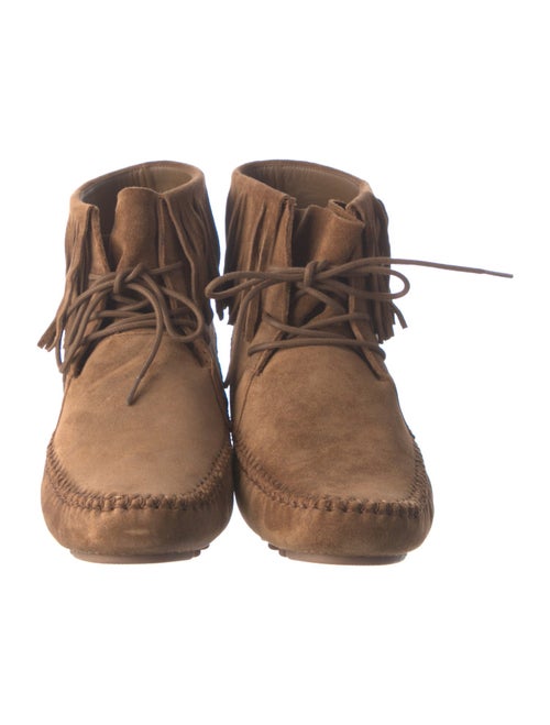 Tory Burch Suede Fringe Trim Accent Lace-Up Boots